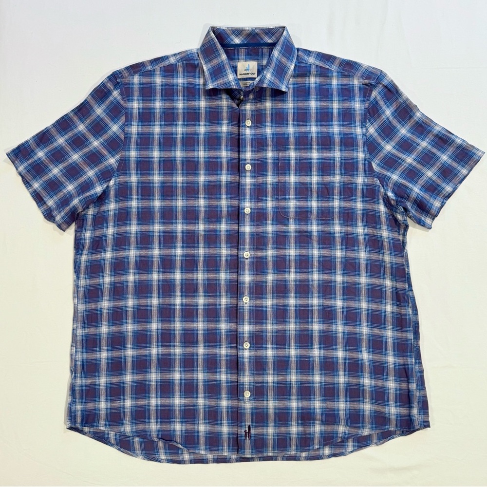 johnnie-O Hangin' Out Shirt Mens Large Button Up Down Plaid Cotton Short Sleeves